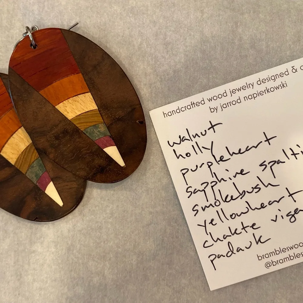 Brambles Woodwork Rainbow All Natural Wood Earrings 🌈 - Picture 3 of 4